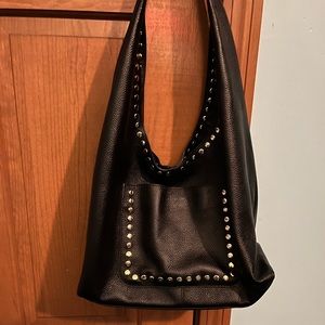 Laggo Black Pebble Leather Bag Gold Studs